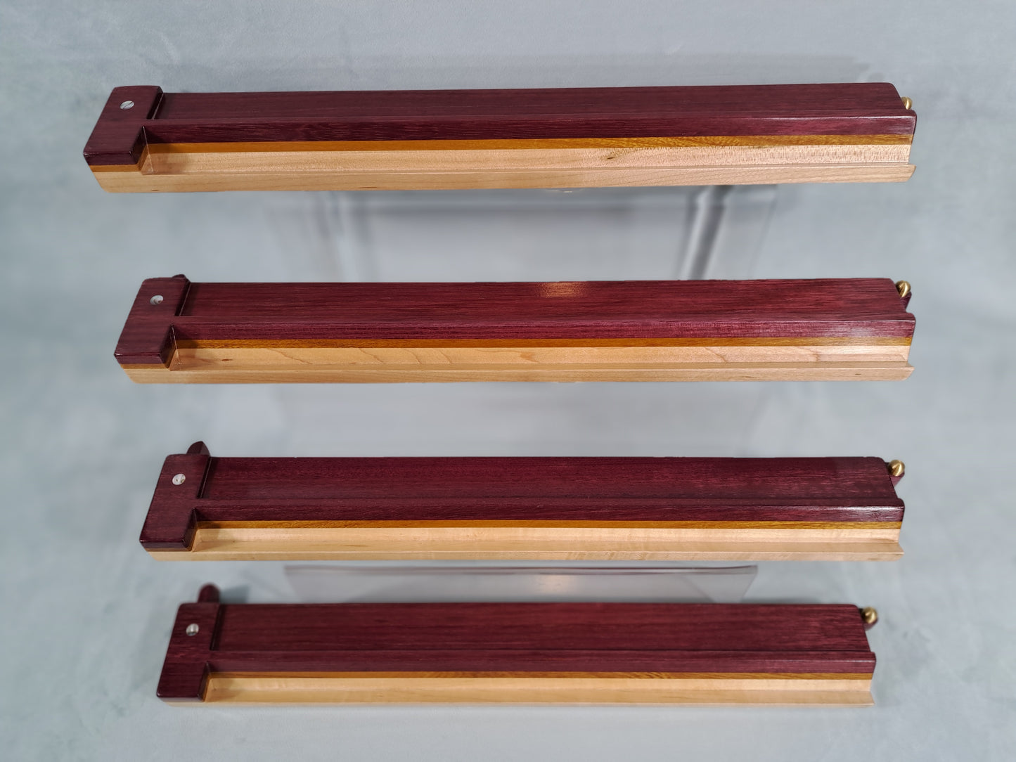 Mah Jongg Racks - Ashland Edition, Purpleheart, Canarywood and Maple with Floating Integrated Pushers