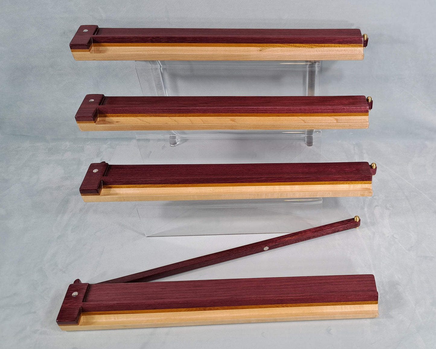 Mah Jongg Racks - Ashland Edition, Purpleheart, Canarywood and Maple with Floating Integrated Pushers