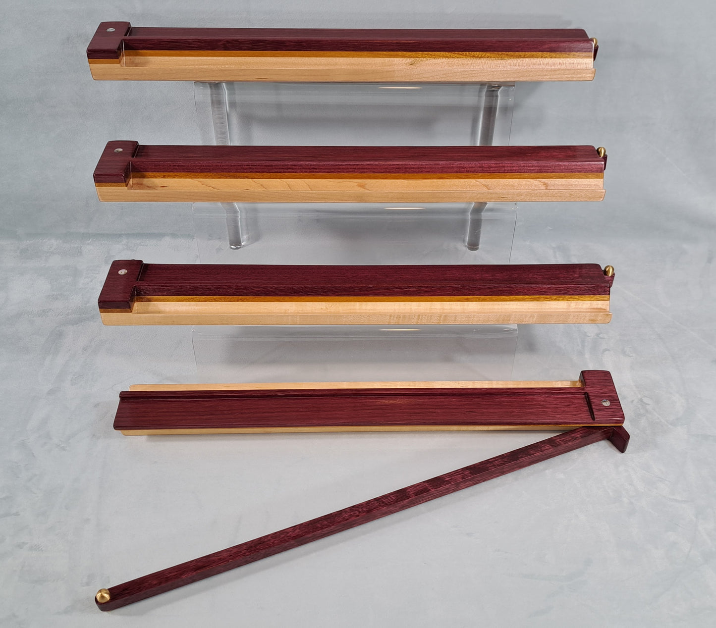 Mah Jongg Racks - Ashland Edition, Purpleheart, Canarywood and Maple with Floating Integrated Pushers