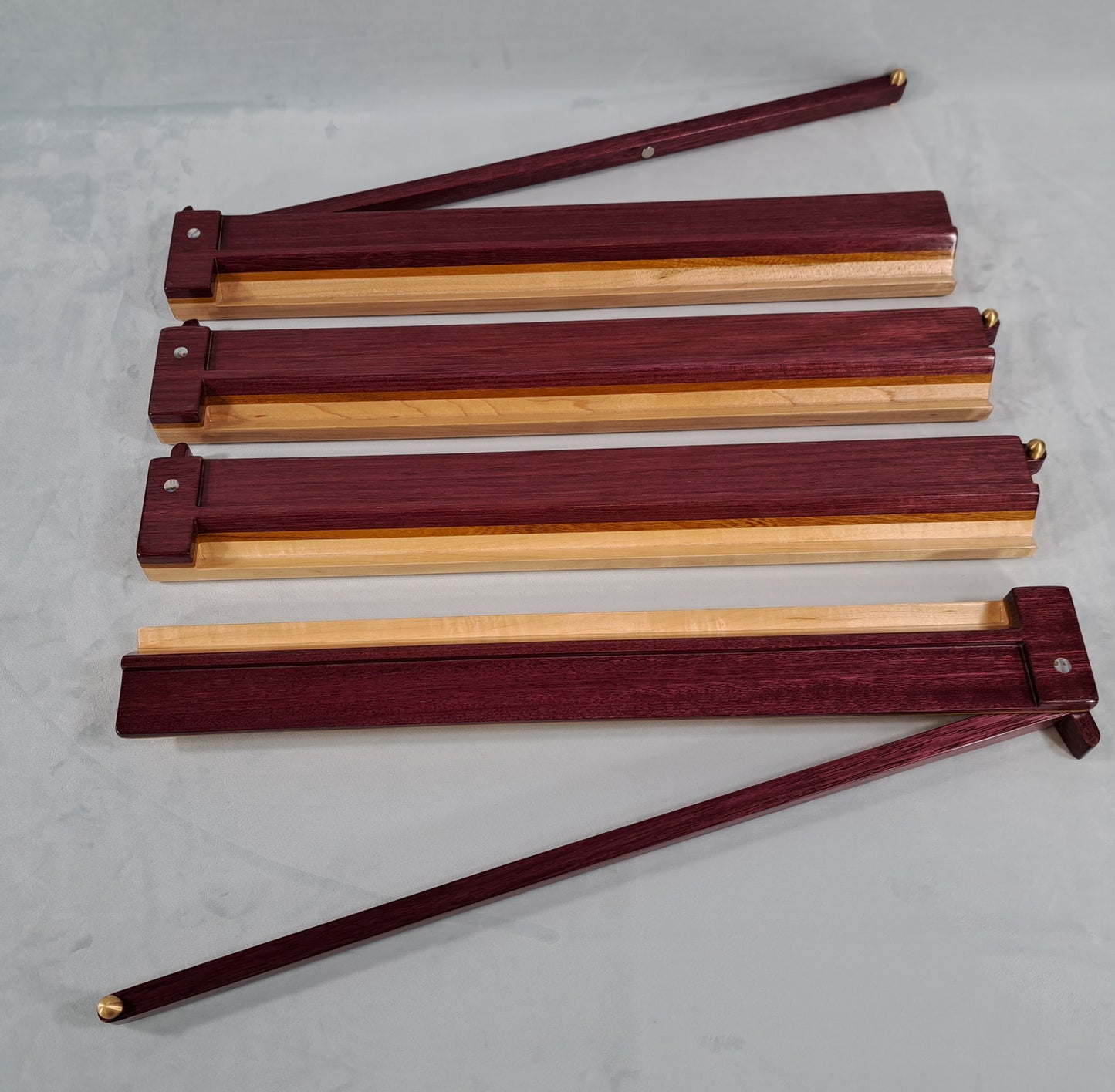 Mah Jongg Racks - Ashland Edition, Purpleheart, Canarywood and Maple with Floating Integrated Pushers