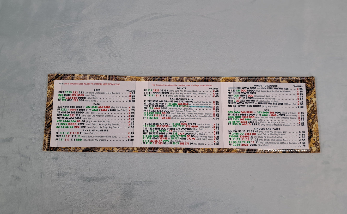 Leather and Silk Mah Jongg Card Cover, For large mah jongg card