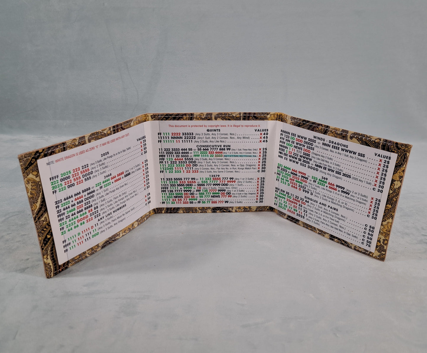 Leather and Silk Mah Jongg Card Cover, For large mah jongg card