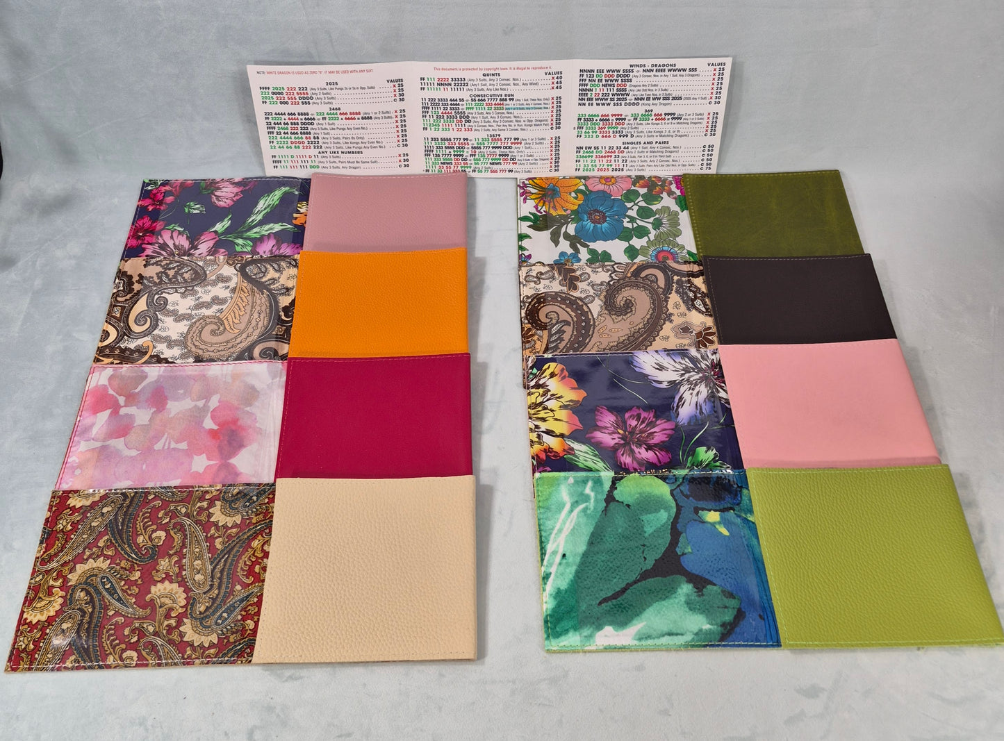 Leather and Silk Mah Jongg Card Cover, For large mah jongg card