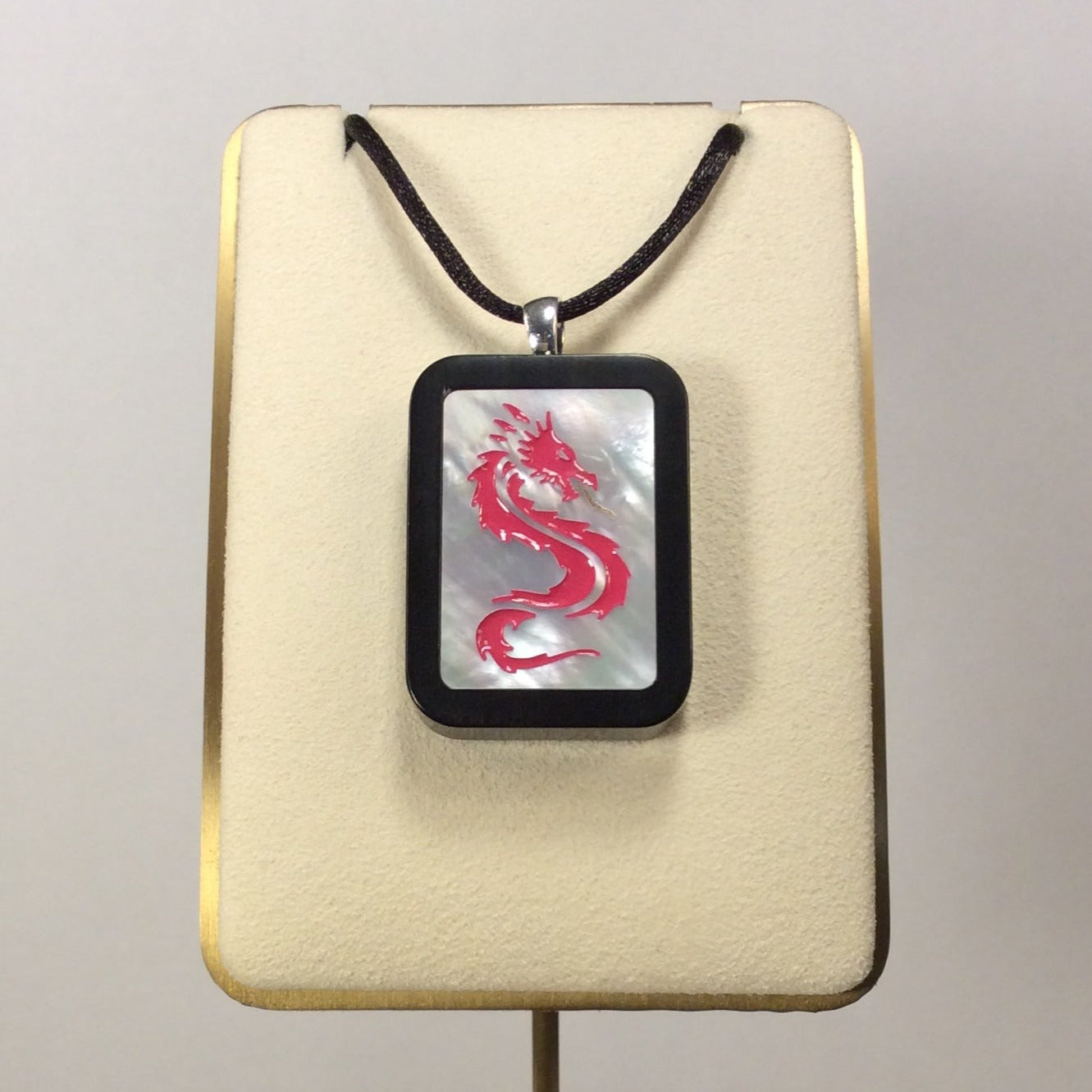 Red (Pink) Dragon, Mah Jongg Tile Inspired Pendant