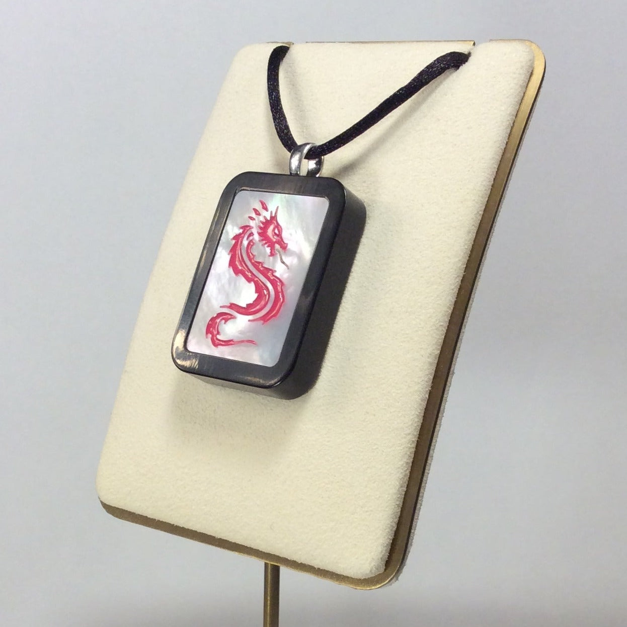 Red (Pink) Dragon, Mah Jongg Tile Inspired Pendant