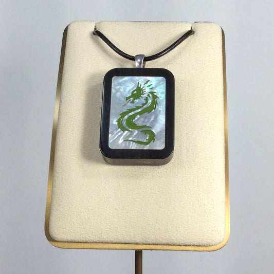Green Dragon, Mah Jongg Tile Inspired Pendant