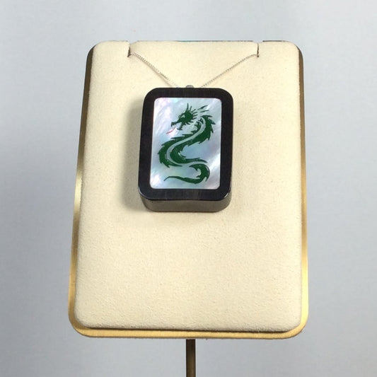 Green Dragon, Mah Jongg Tile Inspired Pendant
