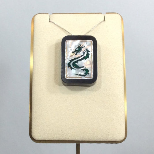 Framed Green Dragon, Mah Jongg Tile Inspired Pendant